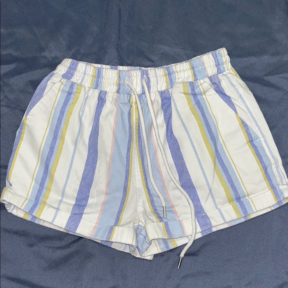 Forever 21 High Waist Striped Shorts in Blue and Yellow
